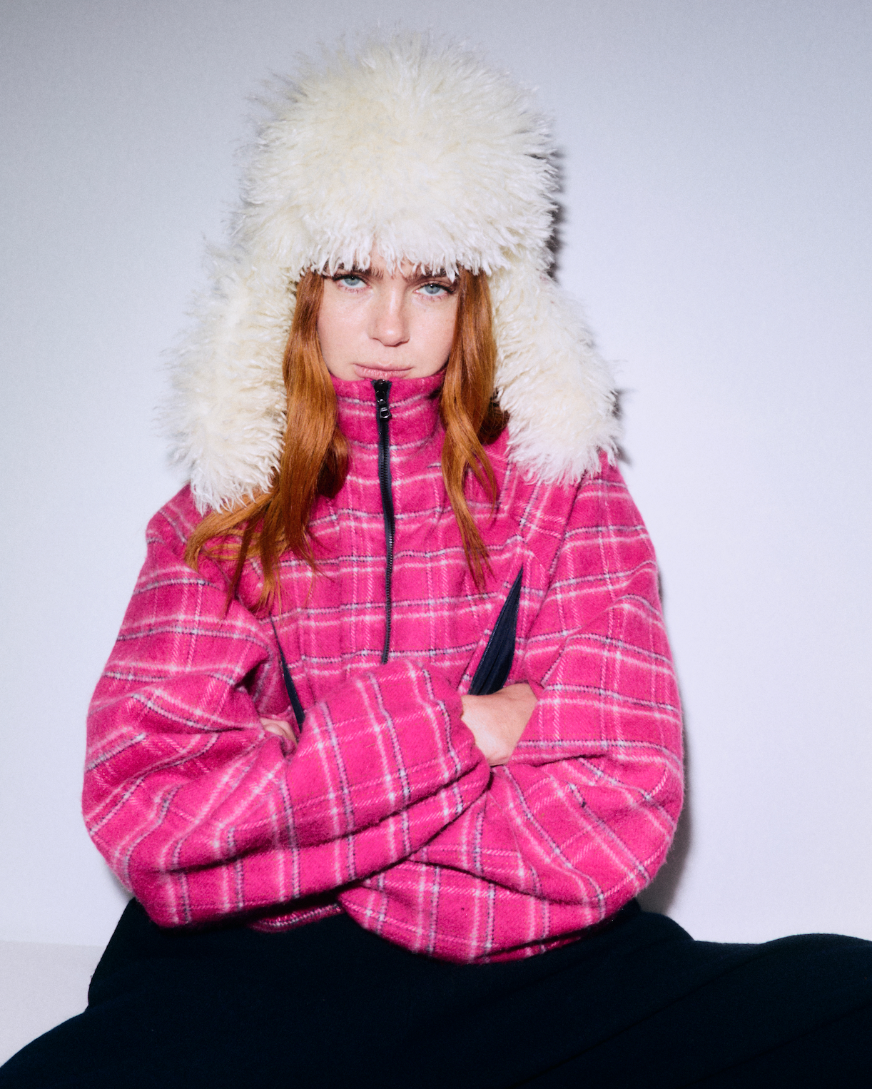 V3 1225 / Pink Check Trapper Hat