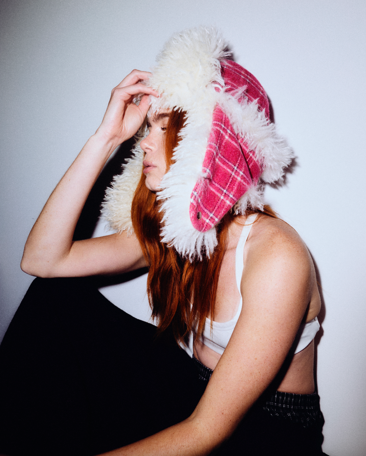 V3 1225 / Pink Check Trapper Hat